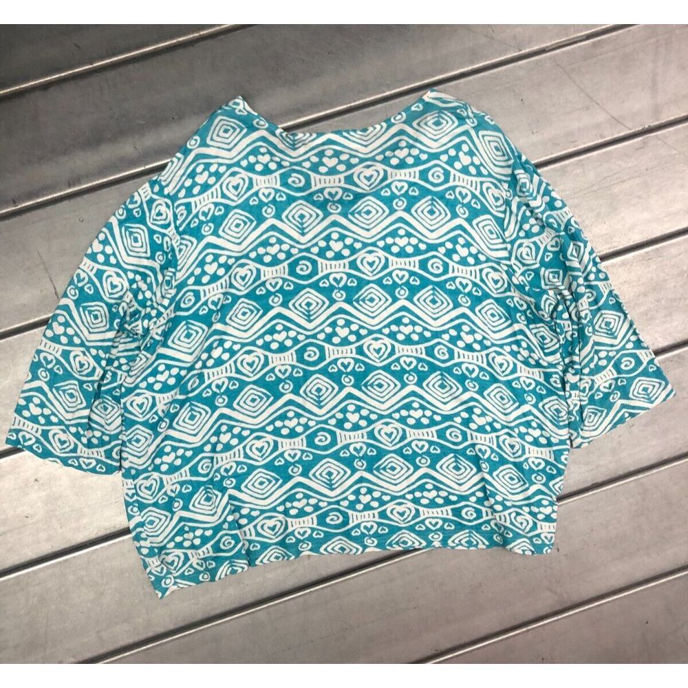 Lulu B Blouse‎ Top Womens XL Blue White Geometric 3/4 Sleeve Lightweight Beach - Picture 5 of 10
